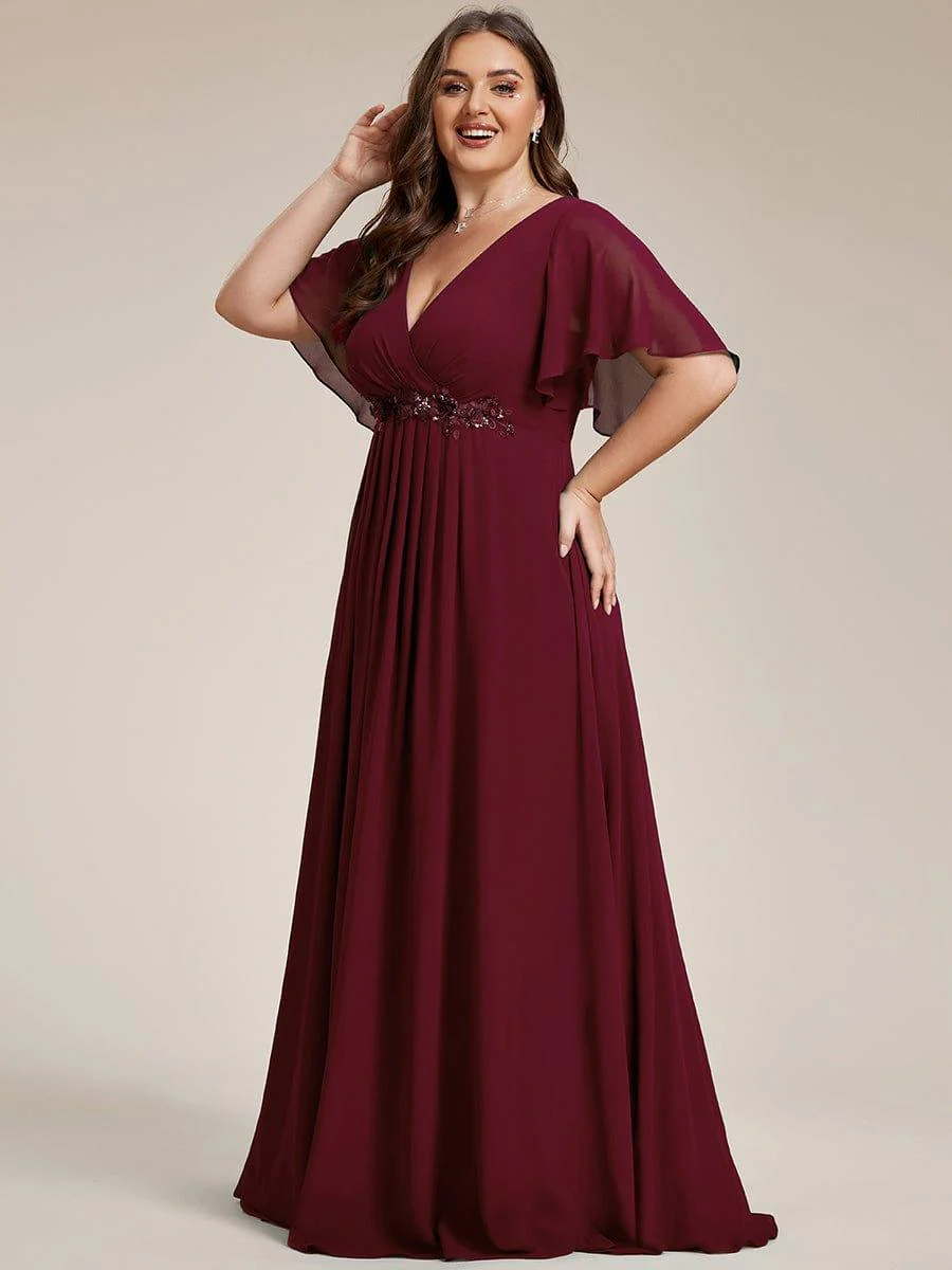 pretty IVYROSE|Plus Size Applique Short Sleeve A-Line Chiffon Evening Dress - Image 21