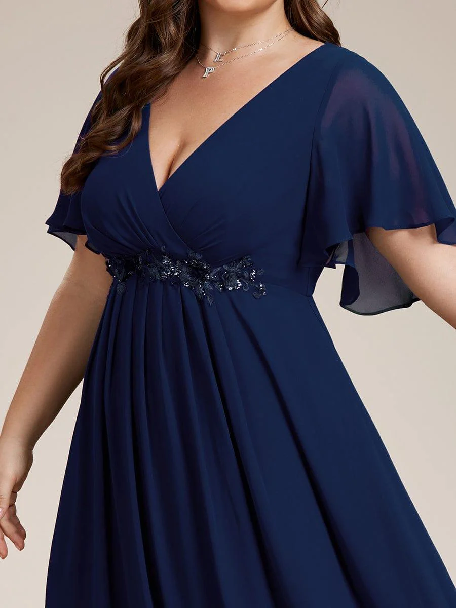 pretty IVYROSE|Plus Size Applique Short Sleeve A-Line Chiffon Evening Dress - Image 23