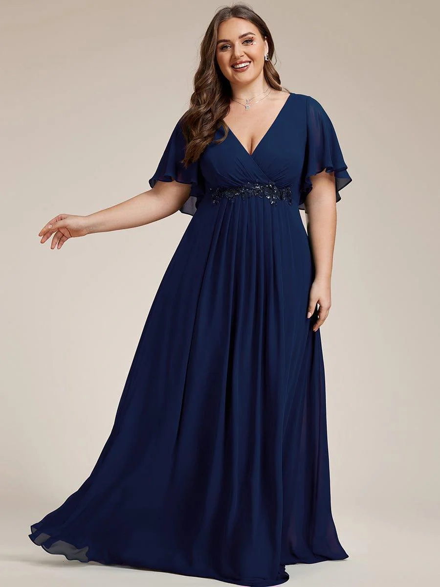pretty IVYROSE|Plus Size Applique Short Sleeve A-Line Chiffon Evening Dress - Image 24