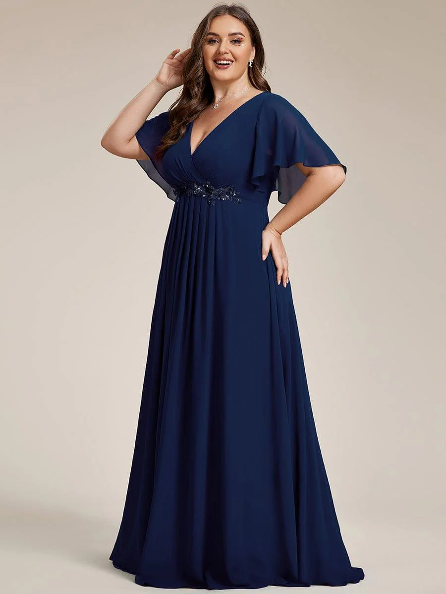 pretty IVYROSE|Plus Size Applique Short Sleeve A-Line Chiffon Evening Dress - Image 25