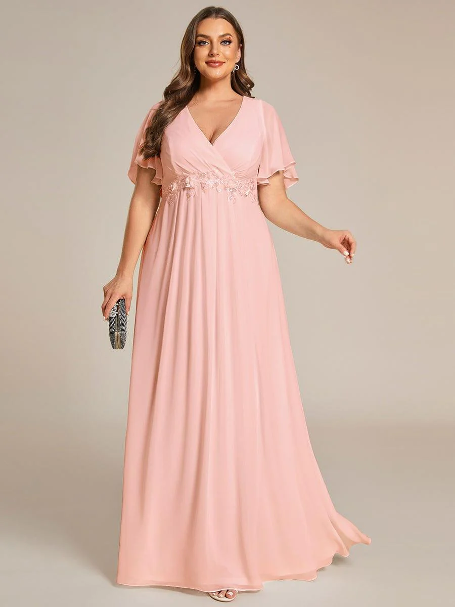 pretty IVYROSE|Plus Size Applique Short Sleeve A-Line Chiffon Evening Dress - Image 26