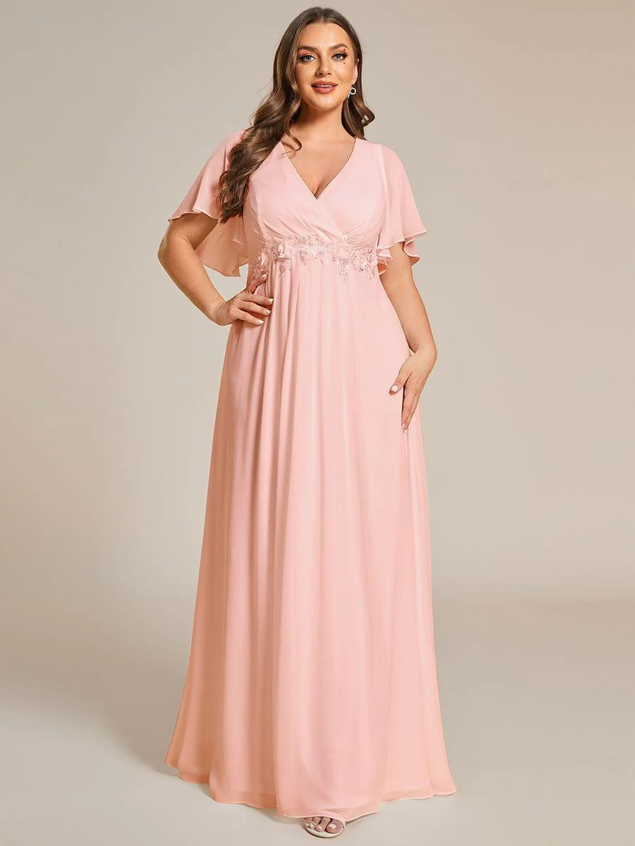pretty IVYROSE|Plus Size Applique Short Sleeve A-Line Chiffon Evening Dress - Image 29
