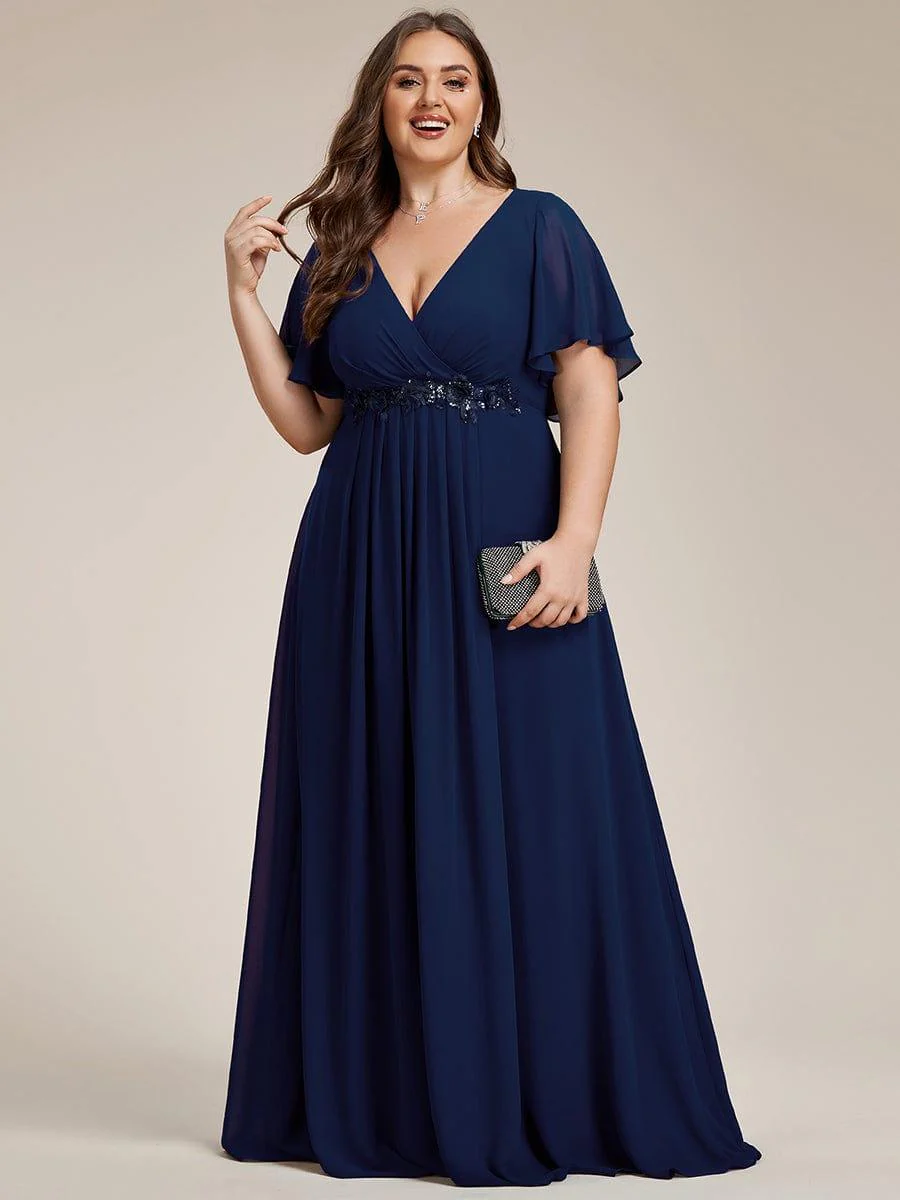pretty IVYROSE|Plus Size Applique Short Sleeve A-Line Chiffon Evening Dress - Image 3