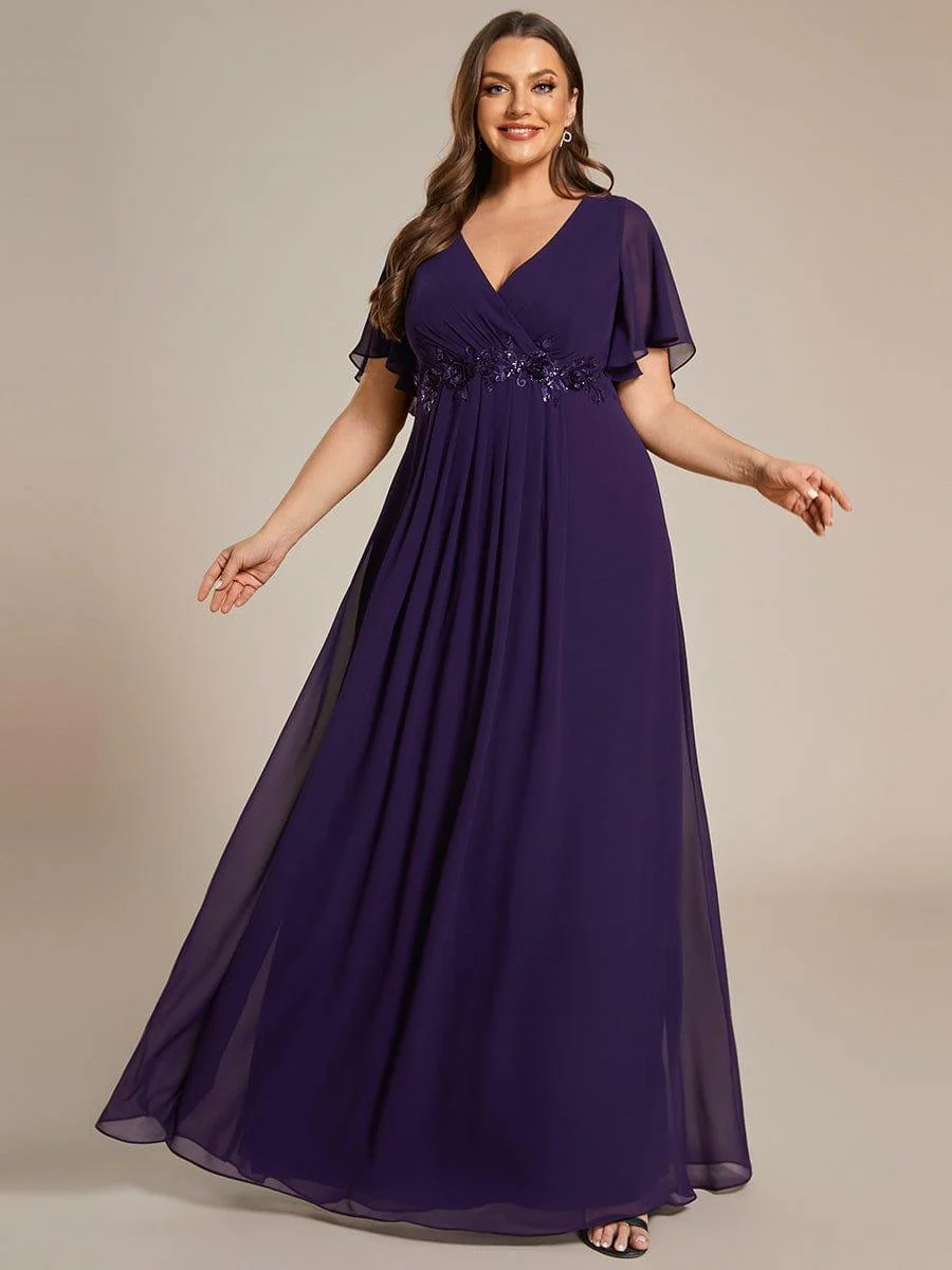 pretty IVYROSE|Plus Size Applique Short Sleeve A-Line Chiffon Evening Dress - Image 35