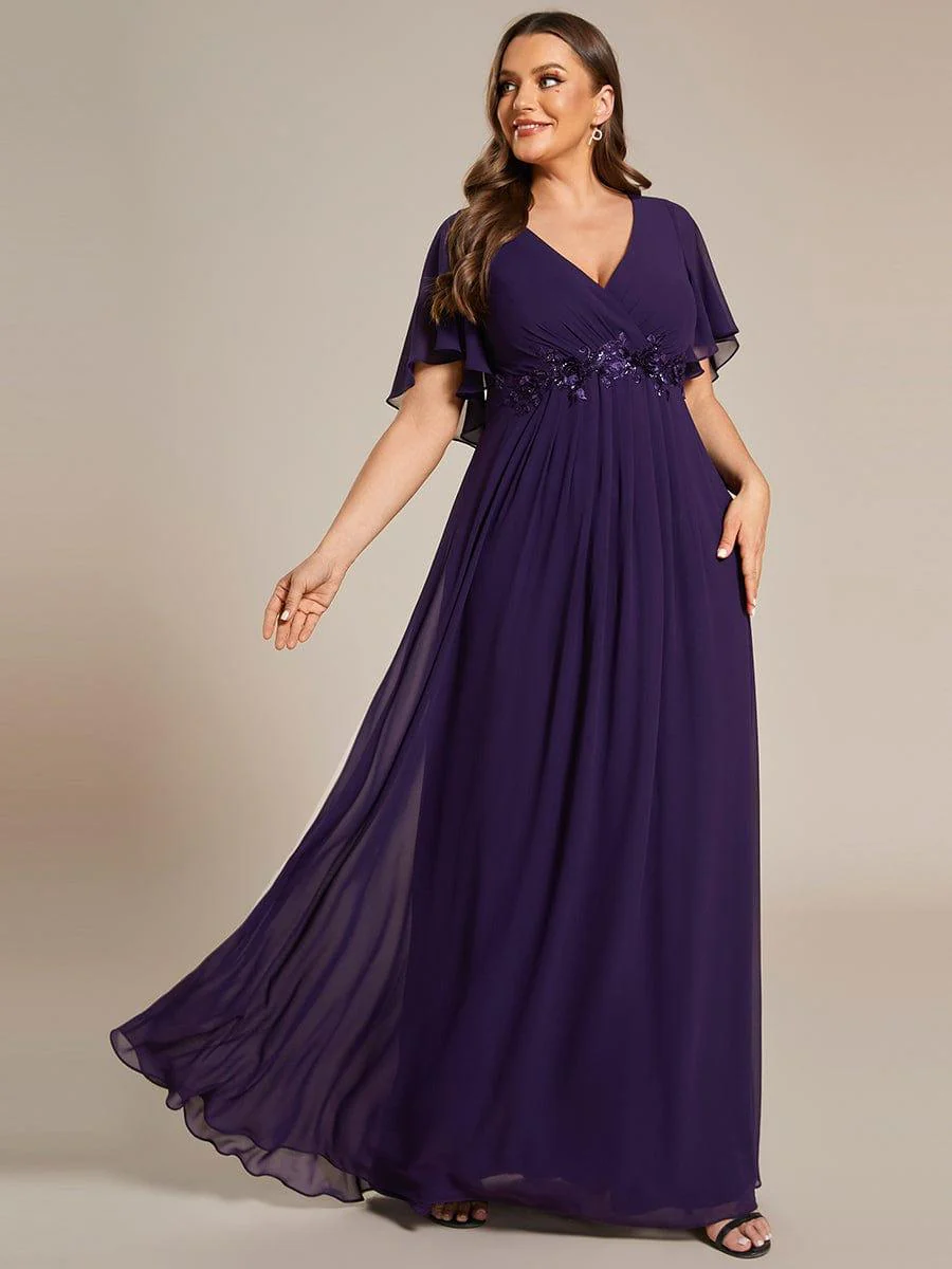 pretty IVYROSE|Plus Size Applique Short Sleeve A-Line Chiffon Evening Dress - Image 38