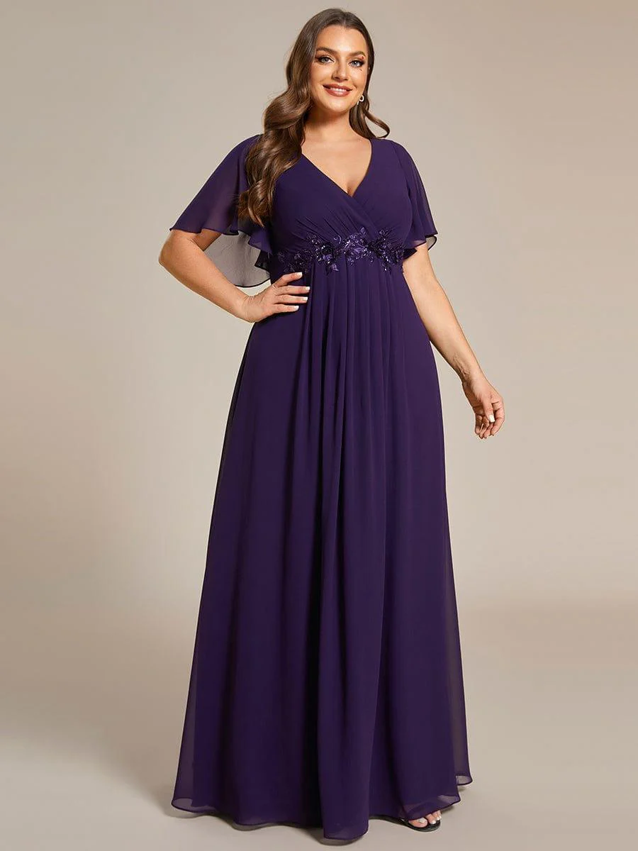 pretty IVYROSE|Plus Size Applique Short Sleeve A-Line Chiffon Evening Dress - Image 39