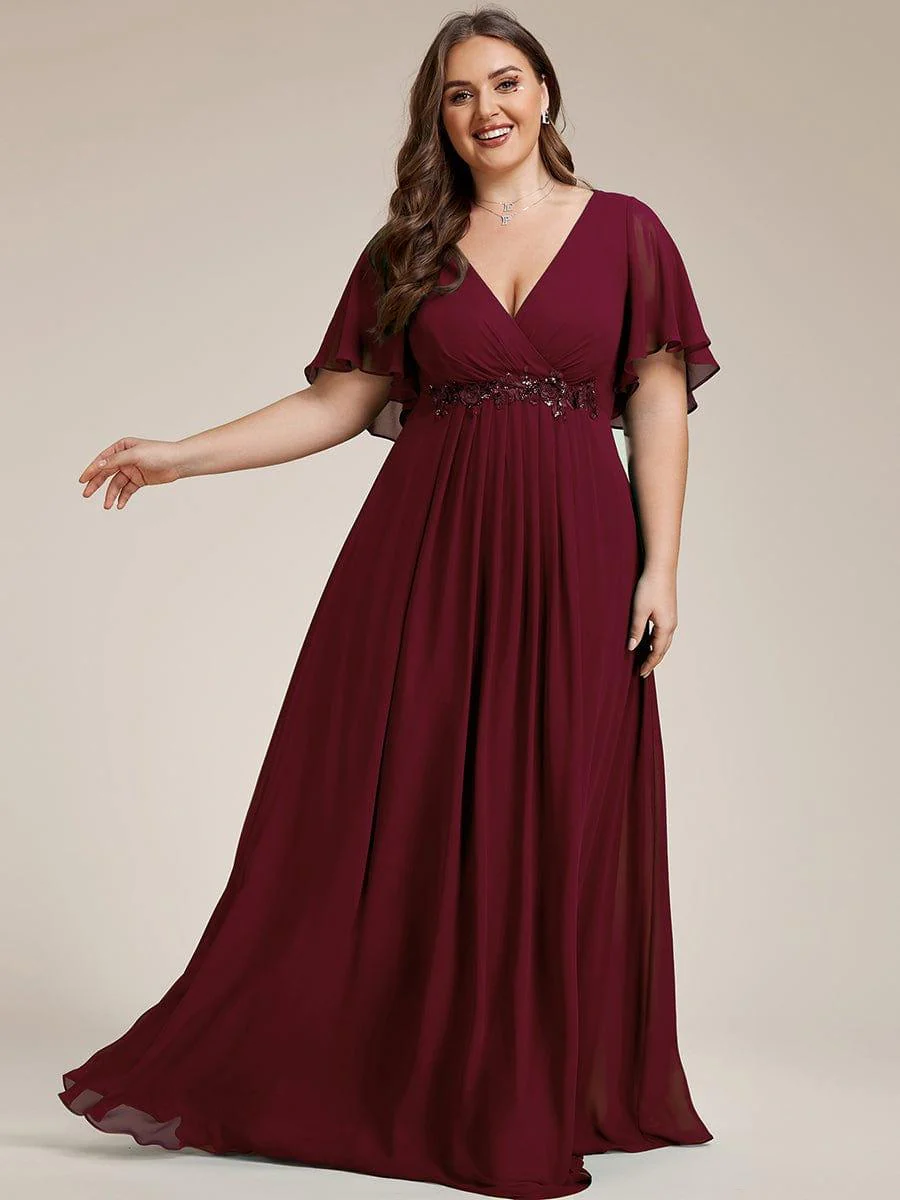 pretty IVYROSE|Plus Size Applique Short Sleeve A-Line Chiffon Evening Dress - Image 4