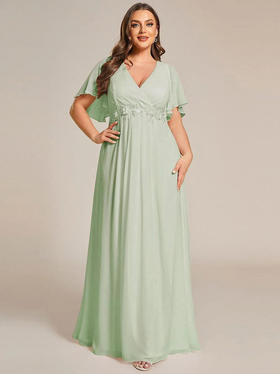 pretty IVYROSE|Plus Size Applique Short Sleeve A-Line Chiffon Evening Dress - Image 40
