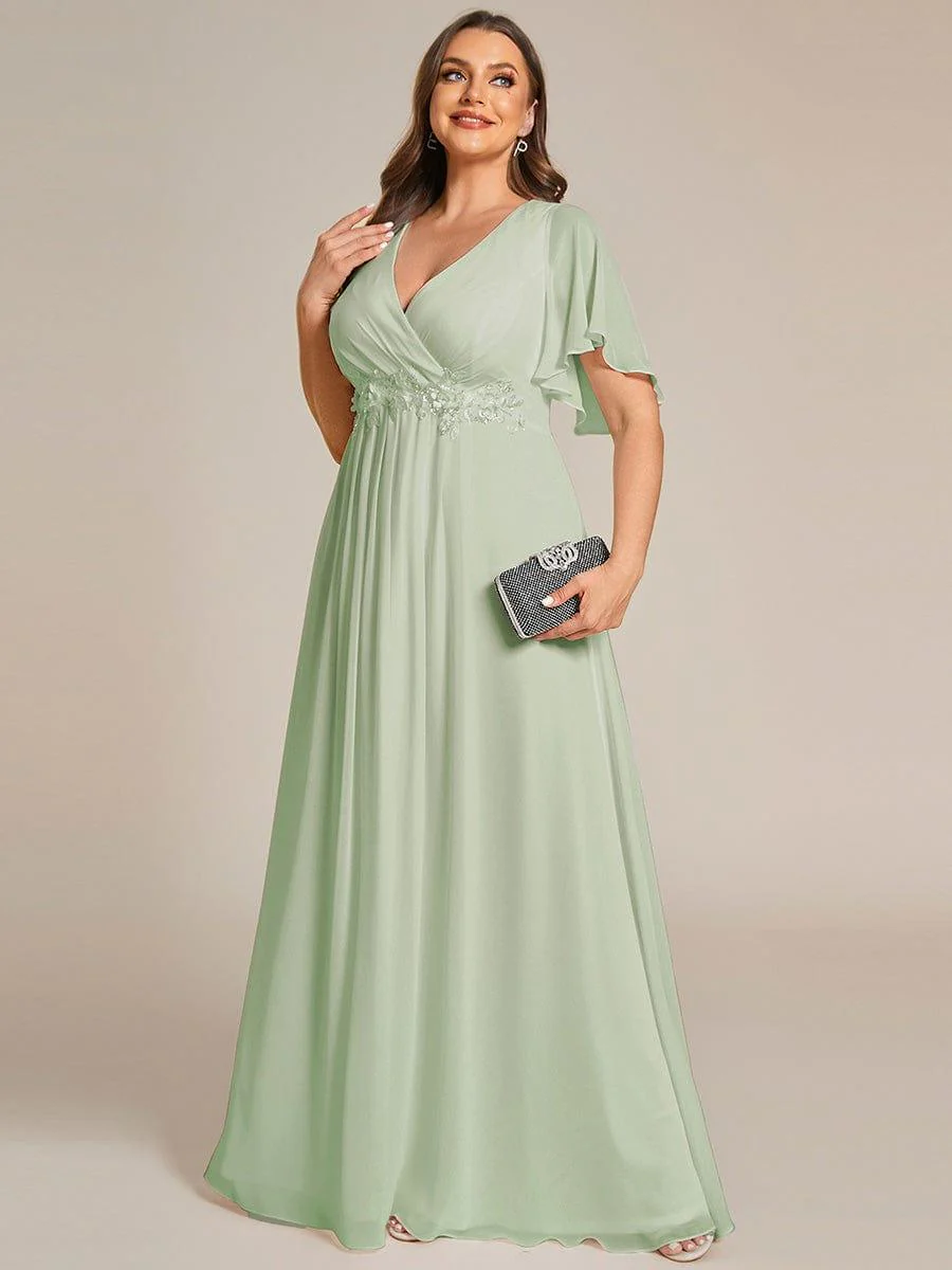 pretty IVYROSE|Plus Size Applique Short Sleeve A-Line Chiffon Evening Dress - Image 43