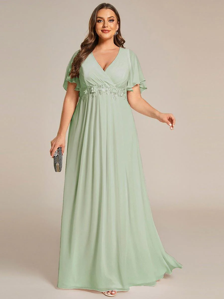 pretty IVYROSE|Plus Size Applique Short Sleeve A-Line Chiffon Evening Dress - Image 44