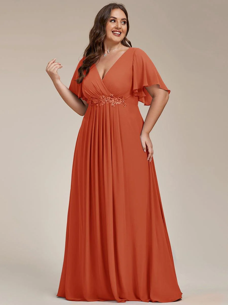 pretty IVYROSE|Plus Size Applique Short Sleeve A-Line Chiffon Evening Dress - Image 45