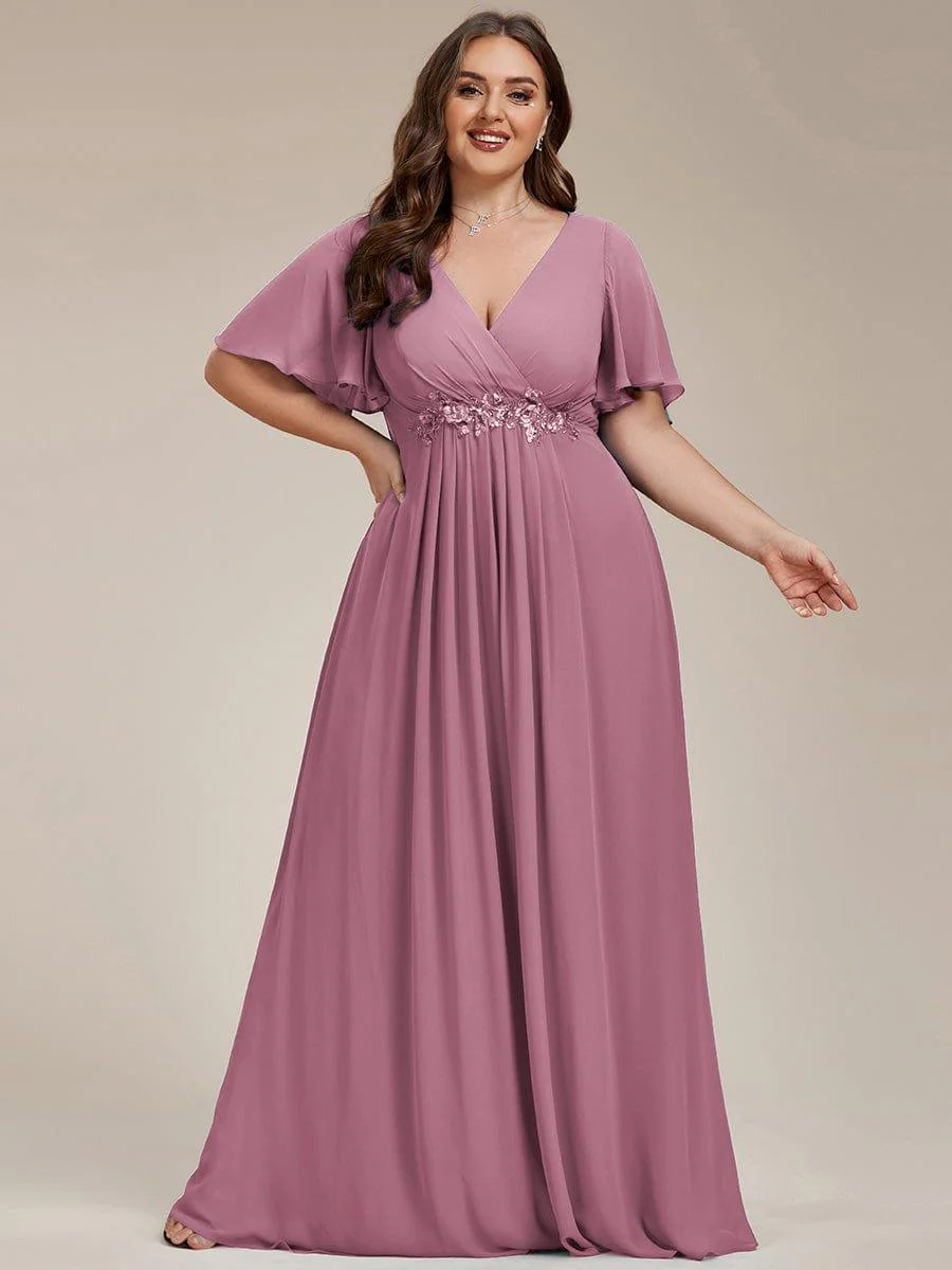 pretty IVYROSE|Plus Size Applique Short Sleeve A-Line Chiffon Evening Dress - Image 48