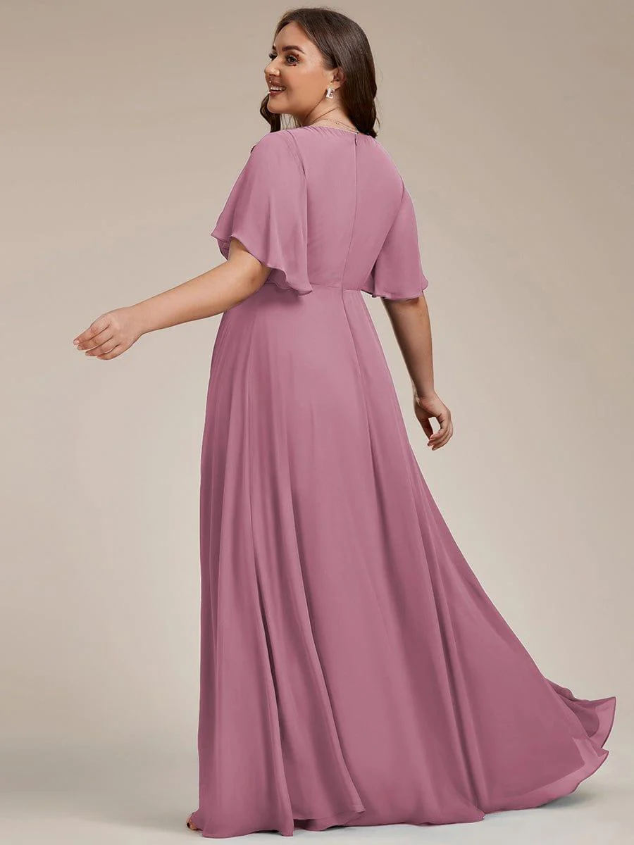 pretty IVYROSE|Plus Size Applique Short Sleeve A-Line Chiffon Evening Dress - Image 49