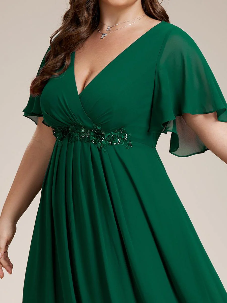 pretty IVYROSE|Plus Size Applique Short Sleeve A-Line Chiffon Evening Dress - Image 5
