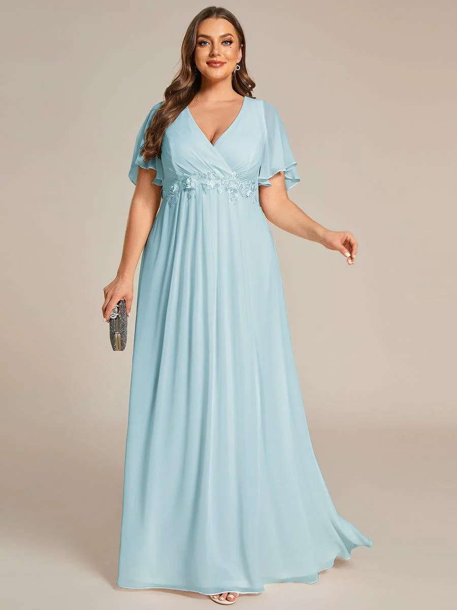 pretty IVYROSE|Plus Size Applique Short Sleeve A-Line Chiffon Evening Dress - Image 51