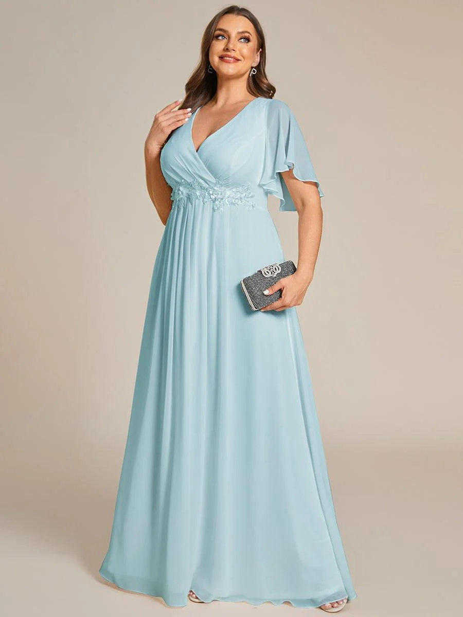 pretty IVYROSE|Plus Size Applique Short Sleeve A-Line Chiffon Evening Dress - Image 54