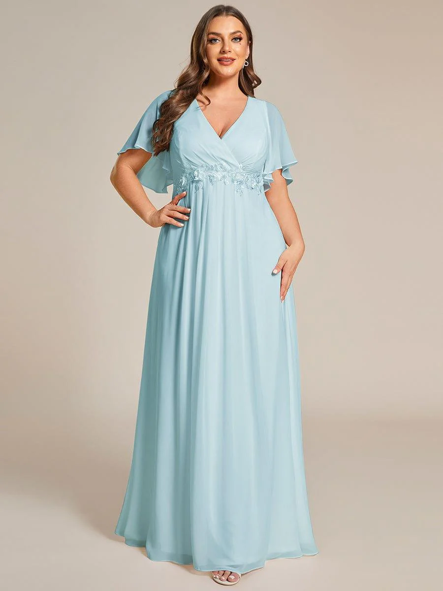 pretty IVYROSE|Plus Size Applique Short Sleeve A-Line Chiffon Evening Dress - Image 55