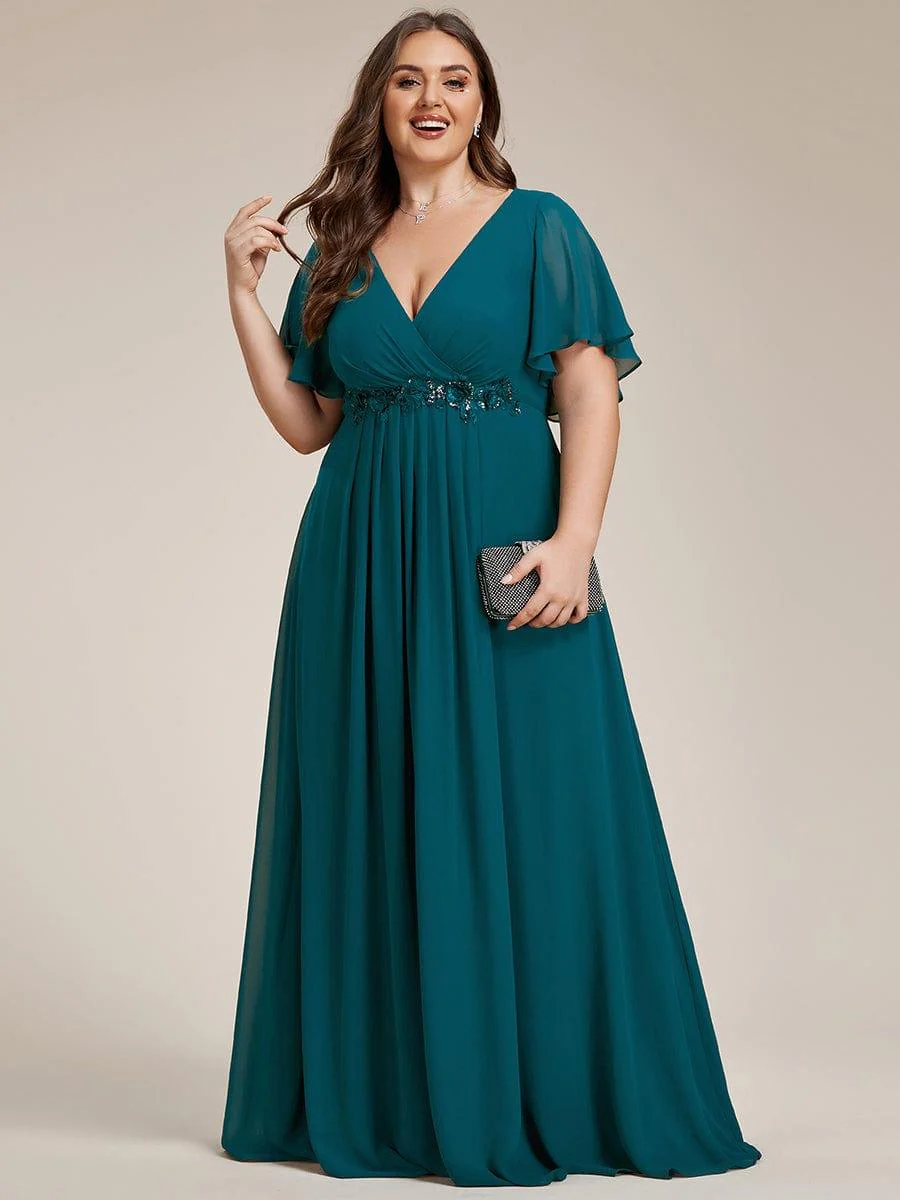 pretty IVYROSE|Plus Size Applique Short Sleeve A-Line Chiffon Evening Dress - Image 56