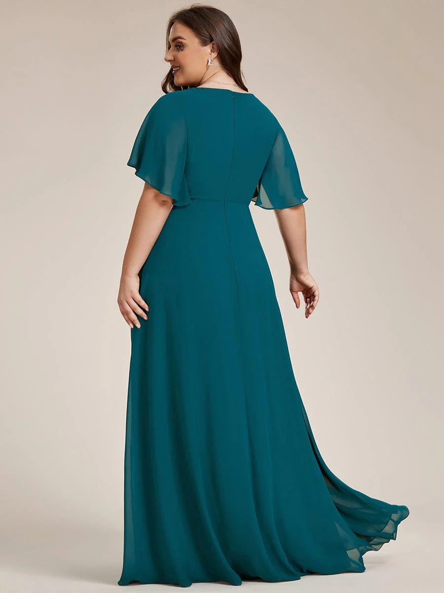 pretty IVYROSE|Plus Size Applique Short Sleeve A-Line Chiffon Evening Dress - Image 57