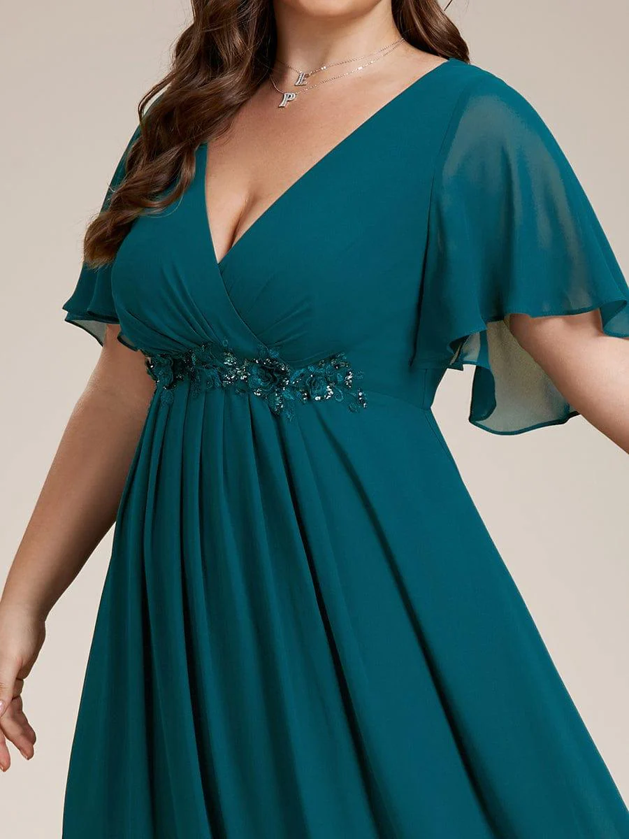 pretty IVYROSE|Plus Size Applique Short Sleeve A-Line Chiffon Evening Dress - Image 58