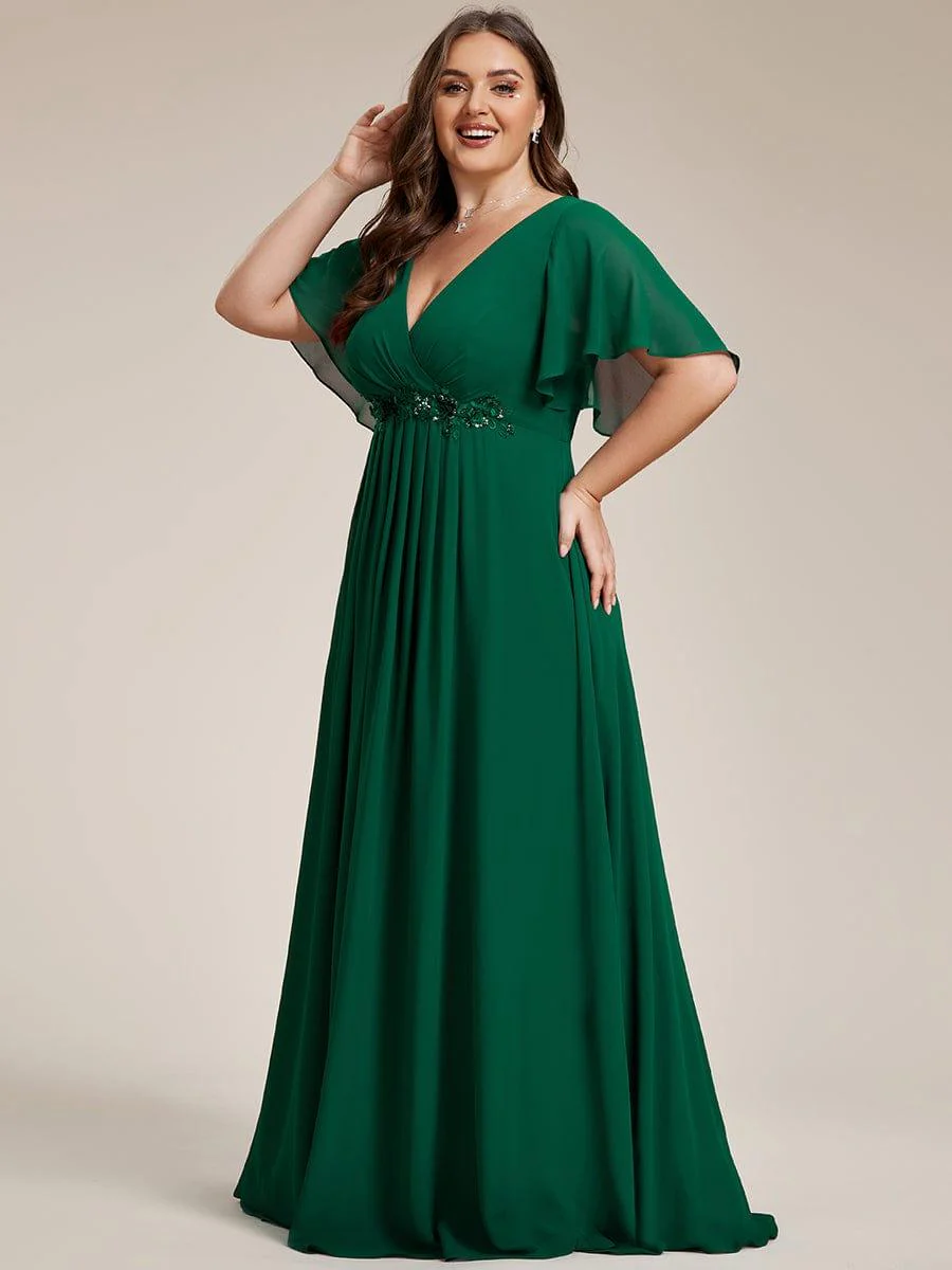 pretty IVYROSE|Plus Size Applique Short Sleeve A-Line Chiffon Evening Dress - Image 6