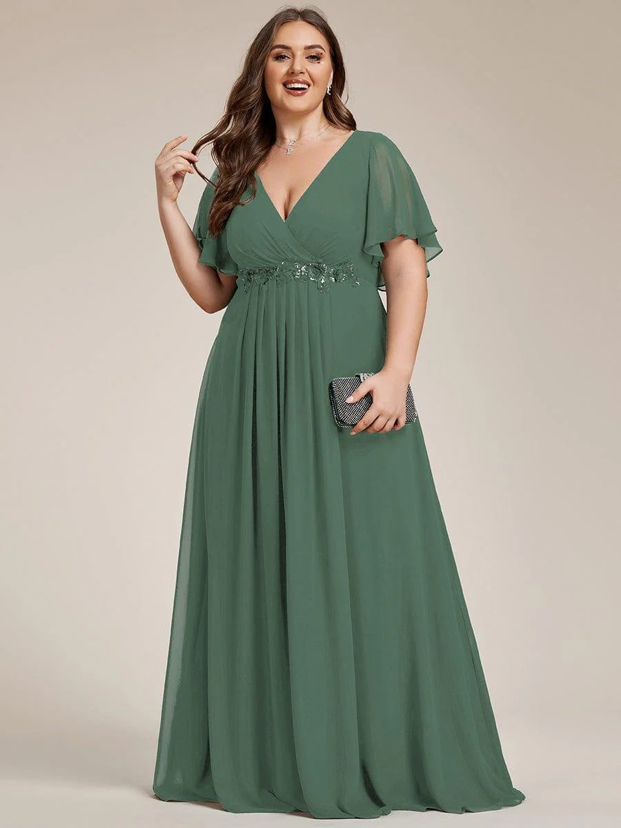 pretty IVYROSE|Plus Size Applique Short Sleeve A-Line Chiffon Evening Dress - Image 61