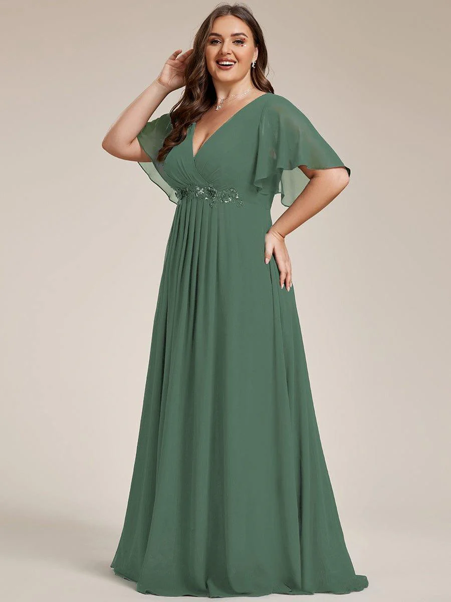 pretty IVYROSE|Plus Size Applique Short Sleeve A-Line Chiffon Evening Dress - Image 64