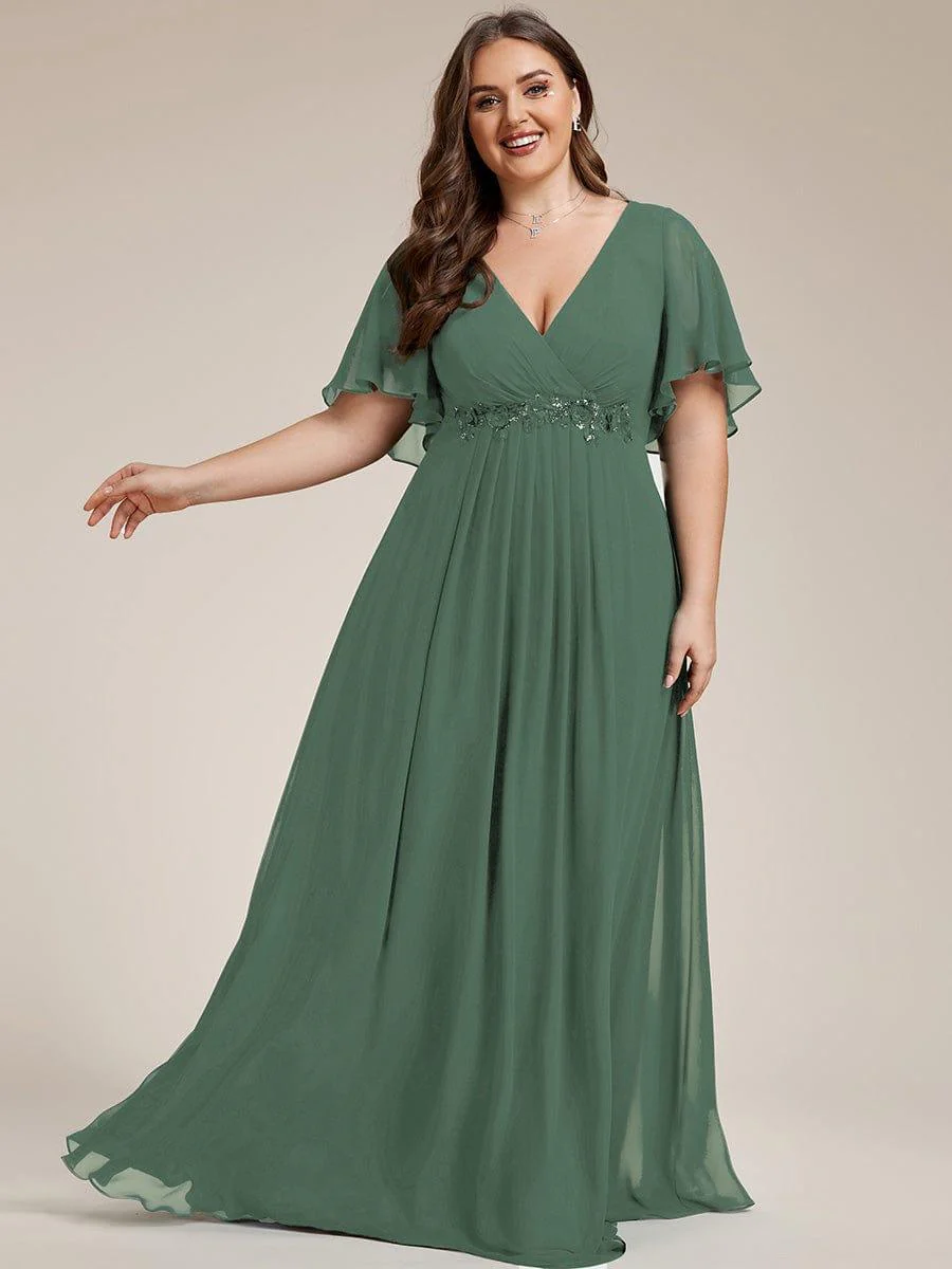 pretty IVYROSE|Plus Size Applique Short Sleeve A-Line Chiffon Evening Dress - Image 65