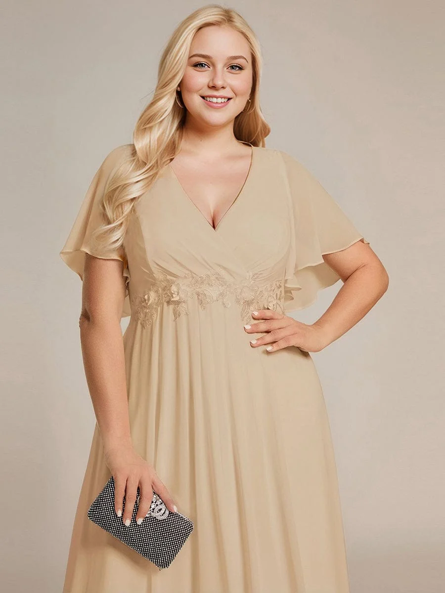 pretty IVYROSE|Plus Size Applique Short Sleeve A-Line Chiffon Evening Dress - Image 68