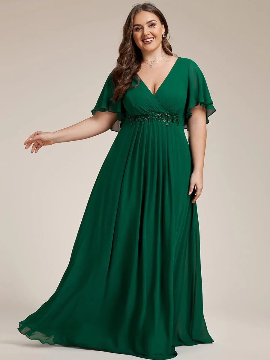 pretty IVYROSE|Plus Size Applique Short Sleeve A-Line Chiffon Evening Dress - Image 7