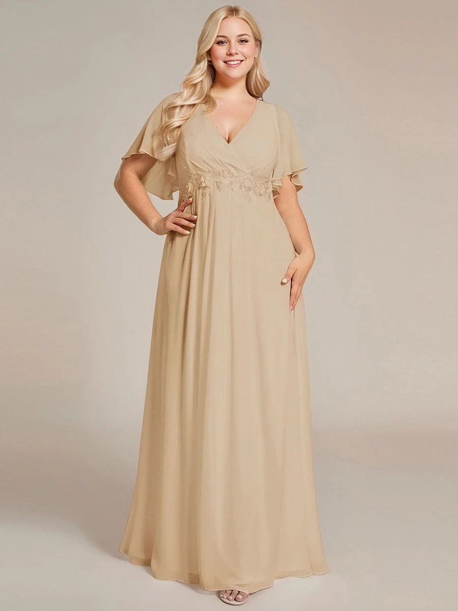 pretty IVYROSE|Plus Size Applique Short Sleeve A-Line Chiffon Evening Dress - Image 70