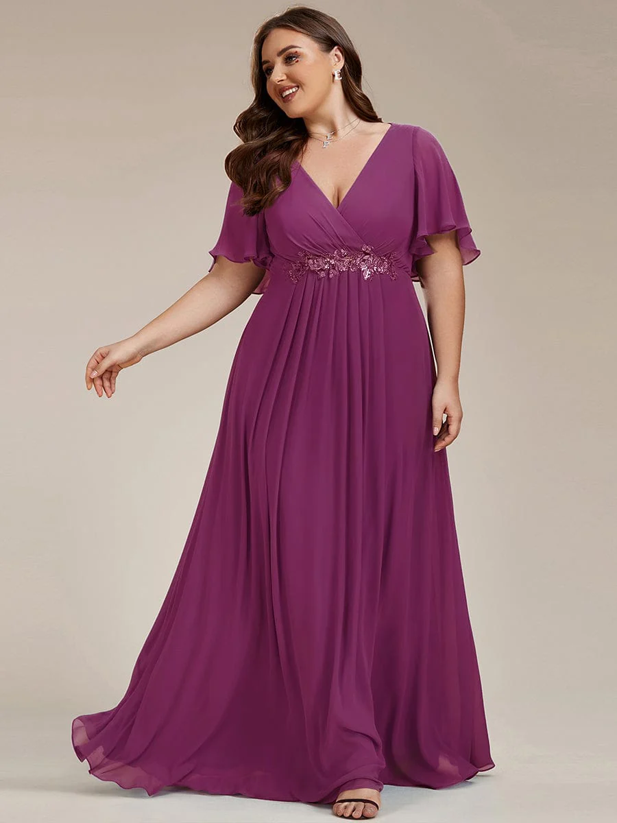 pretty IVYROSE|Plus Size Applique Short Sleeve A-Line Chiffon Evening Dress - Image 71