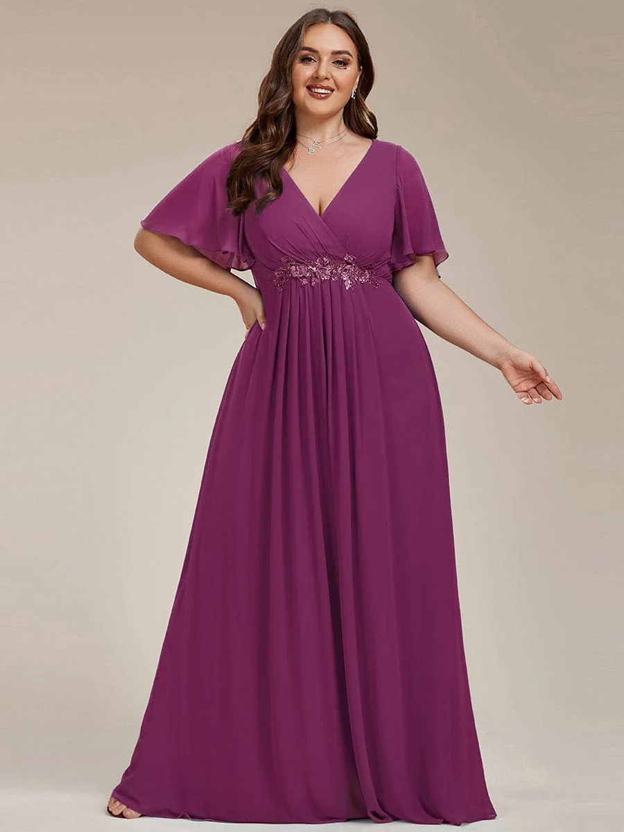 pretty IVYROSE|Plus Size Applique Short Sleeve A-Line Chiffon Evening Dress - Image 74