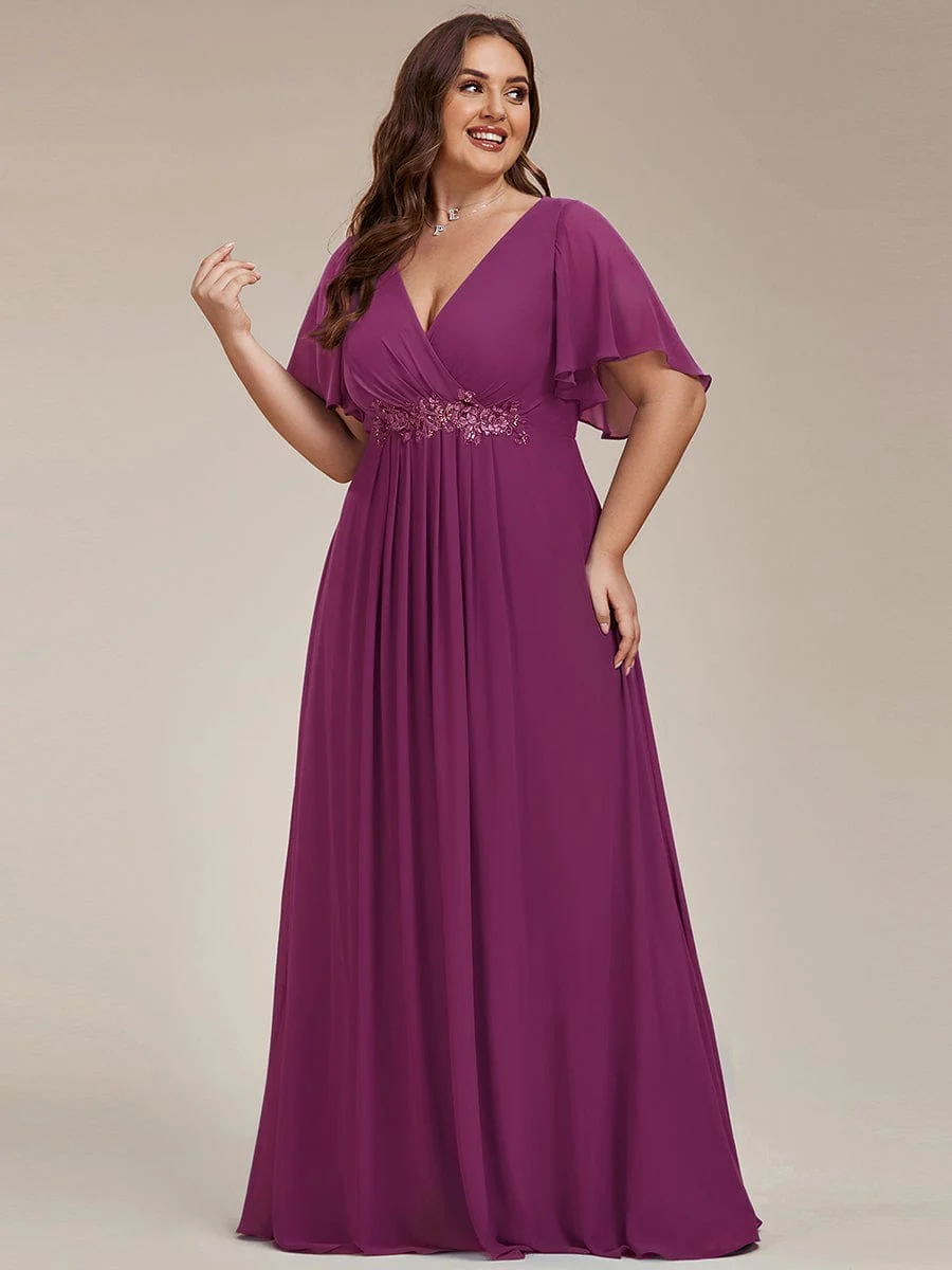 pretty IVYROSE|Plus Size Applique Short Sleeve A-Line Chiffon Evening Dress - Image 75