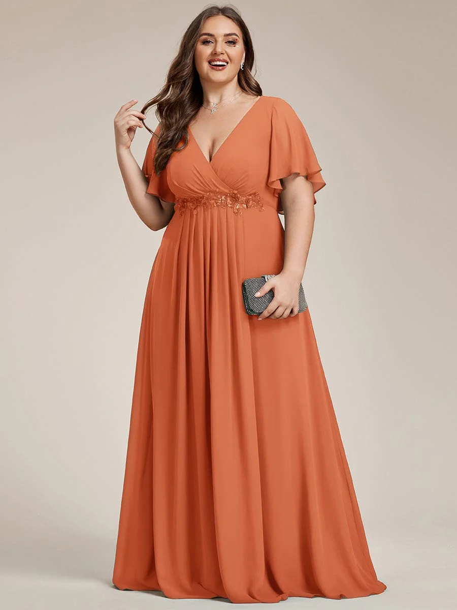 pretty IVYROSE|Plus Size Applique Short Sleeve A-Line Chiffon Evening Dress - Image 76