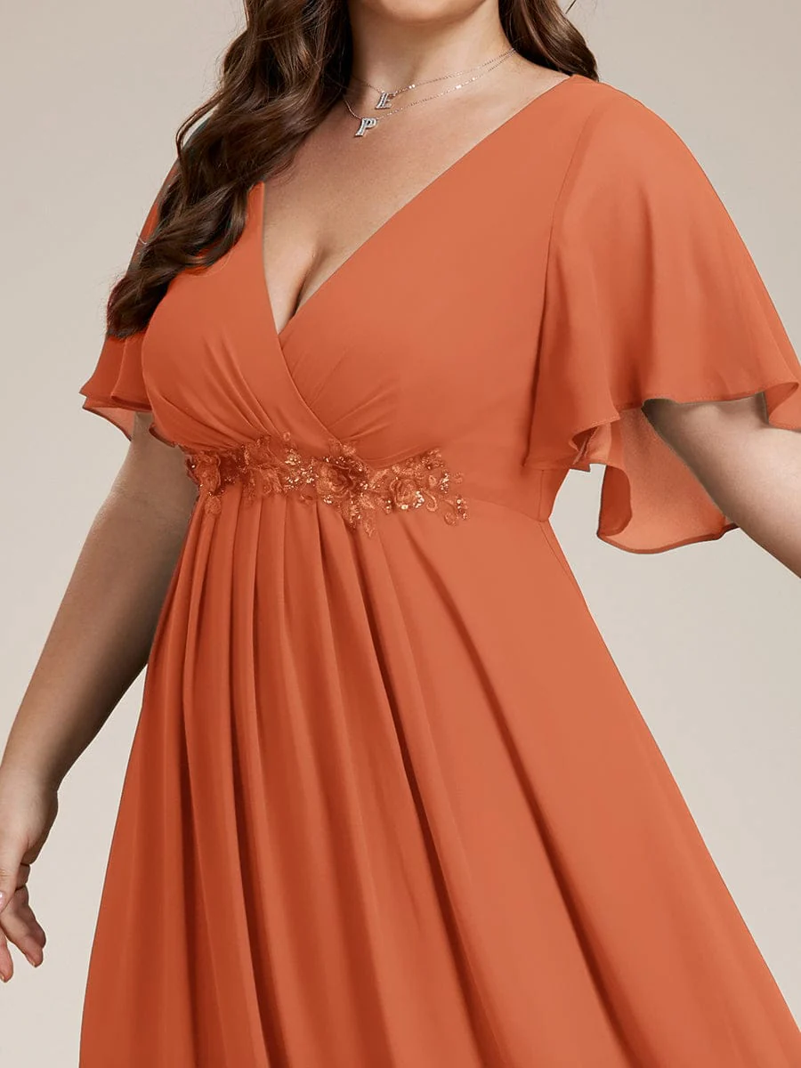 pretty IVYROSE|Plus Size Applique Short Sleeve A-Line Chiffon Evening Dress - Image 78