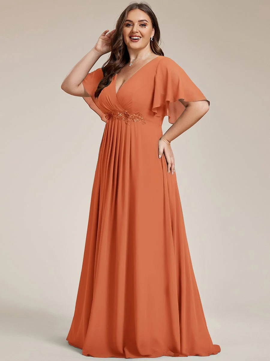 pretty IVYROSE|Plus Size Applique Short Sleeve A-Line Chiffon Evening Dress - Image 79