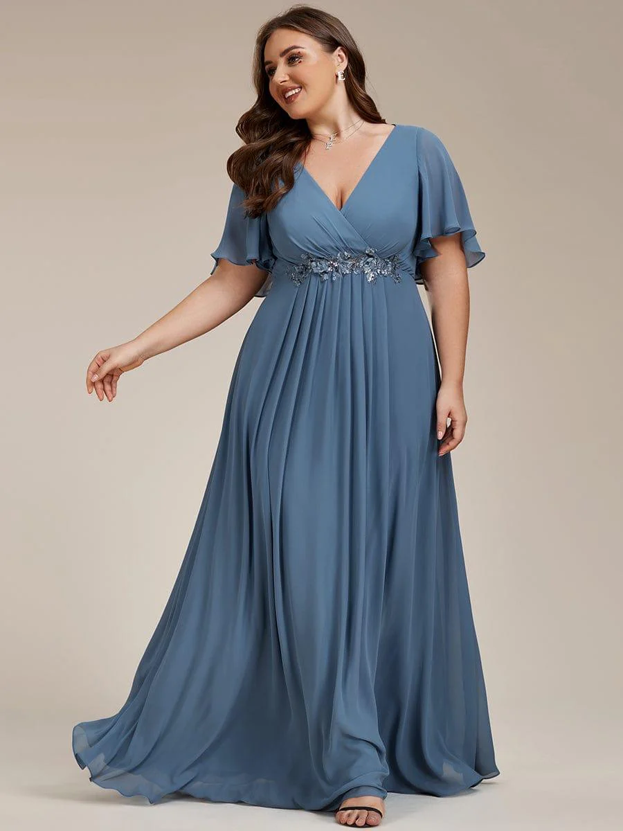 pretty IVYROSE|Plus Size Applique Short Sleeve A-Line Chiffon Evening Dress - Image 8