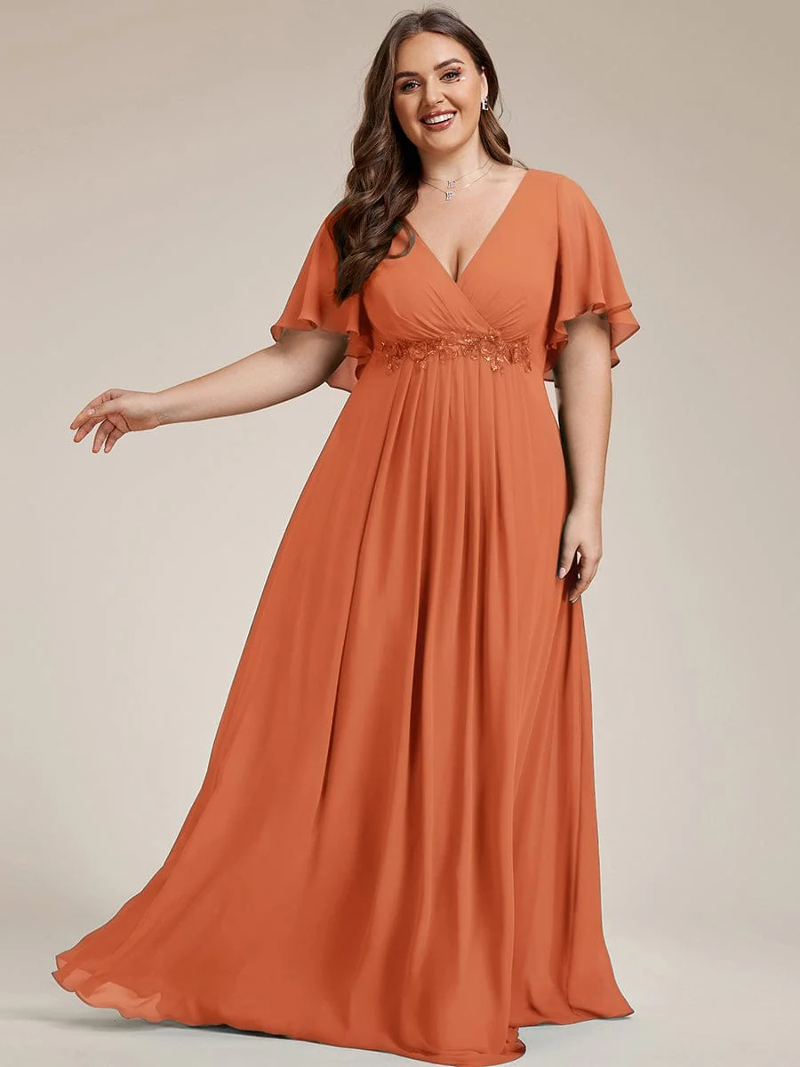 pretty IVYROSE|Plus Size Applique Short Sleeve A-Line Chiffon Evening Dress - Image 80