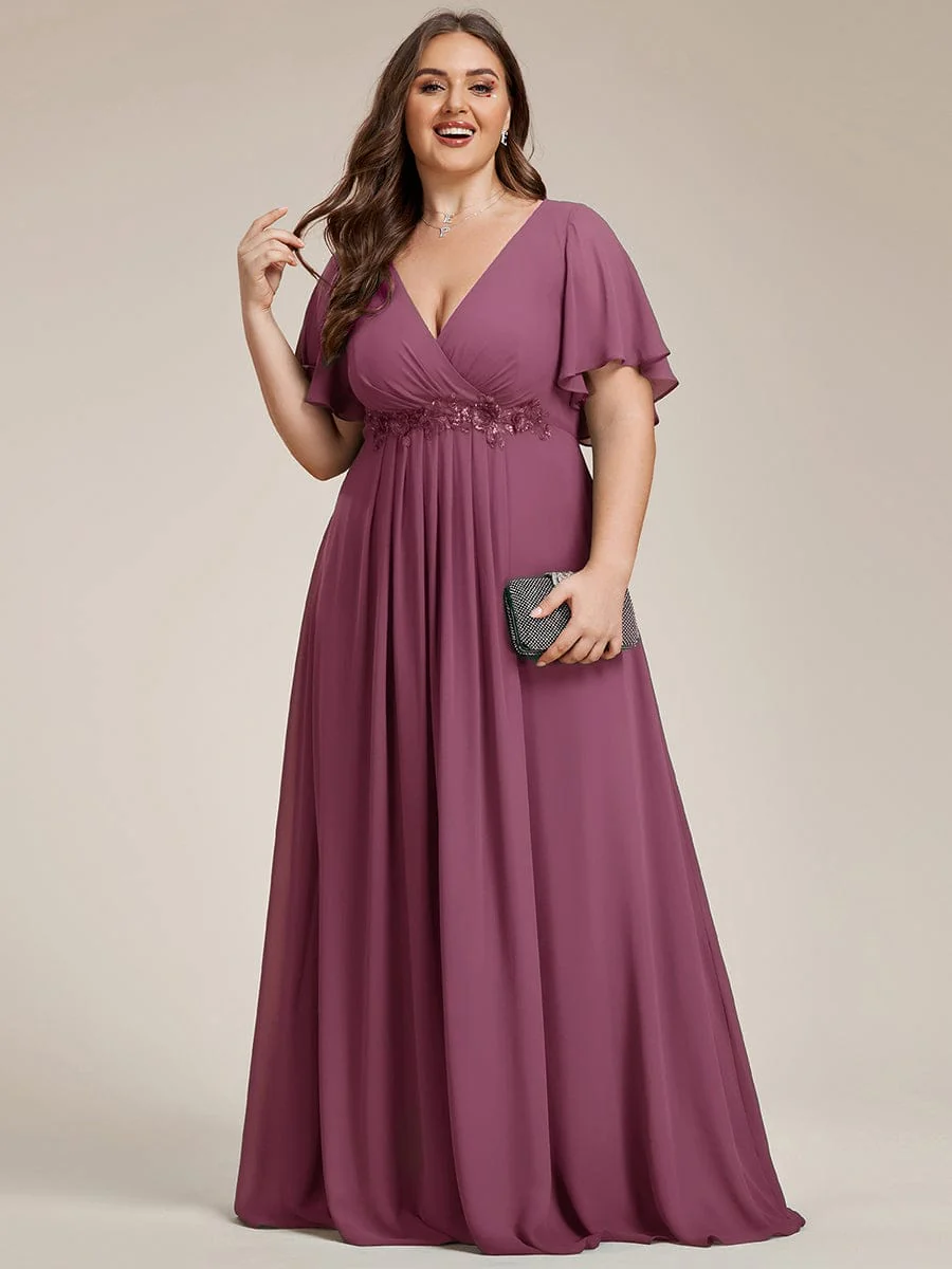 pretty IVYROSE|Plus Size Applique Short Sleeve A-Line Chiffon Evening Dress - Image 81