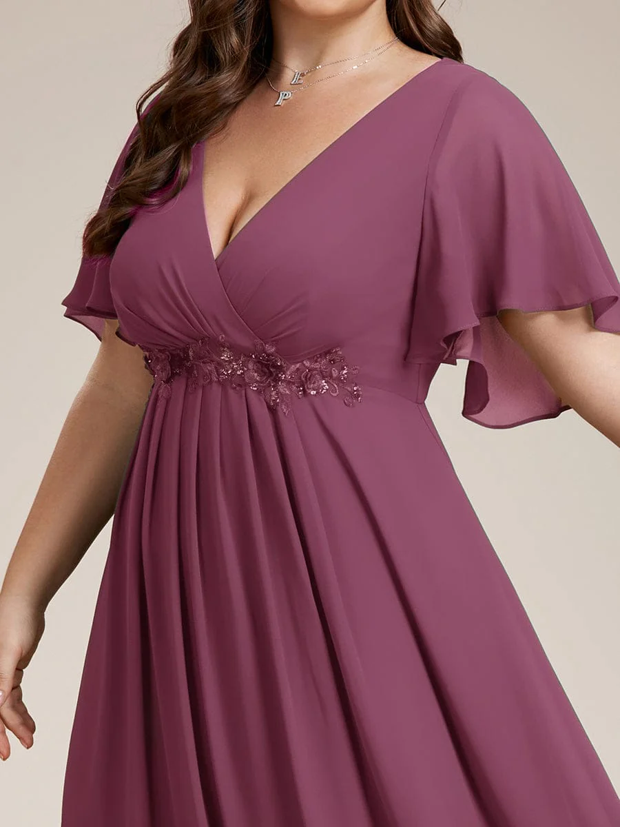 pretty IVYROSE|Plus Size Applique Short Sleeve A-Line Chiffon Evening Dress - Image 83