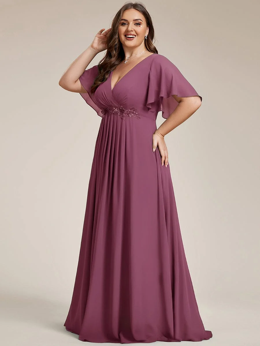 pretty IVYROSE|Plus Size Applique Short Sleeve A-Line Chiffon Evening Dress - Image 84