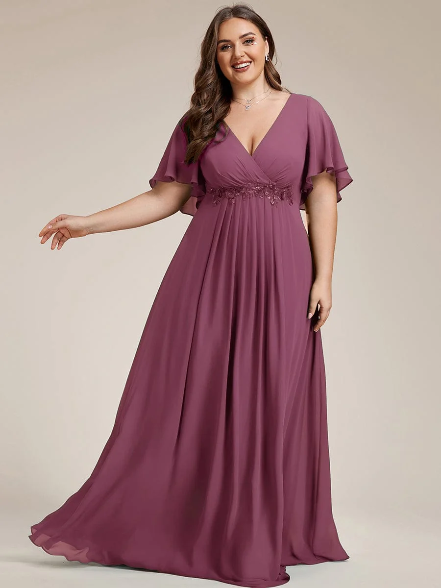 pretty IVYROSE|Plus Size Applique Short Sleeve A-Line Chiffon Evening Dress - Image 85