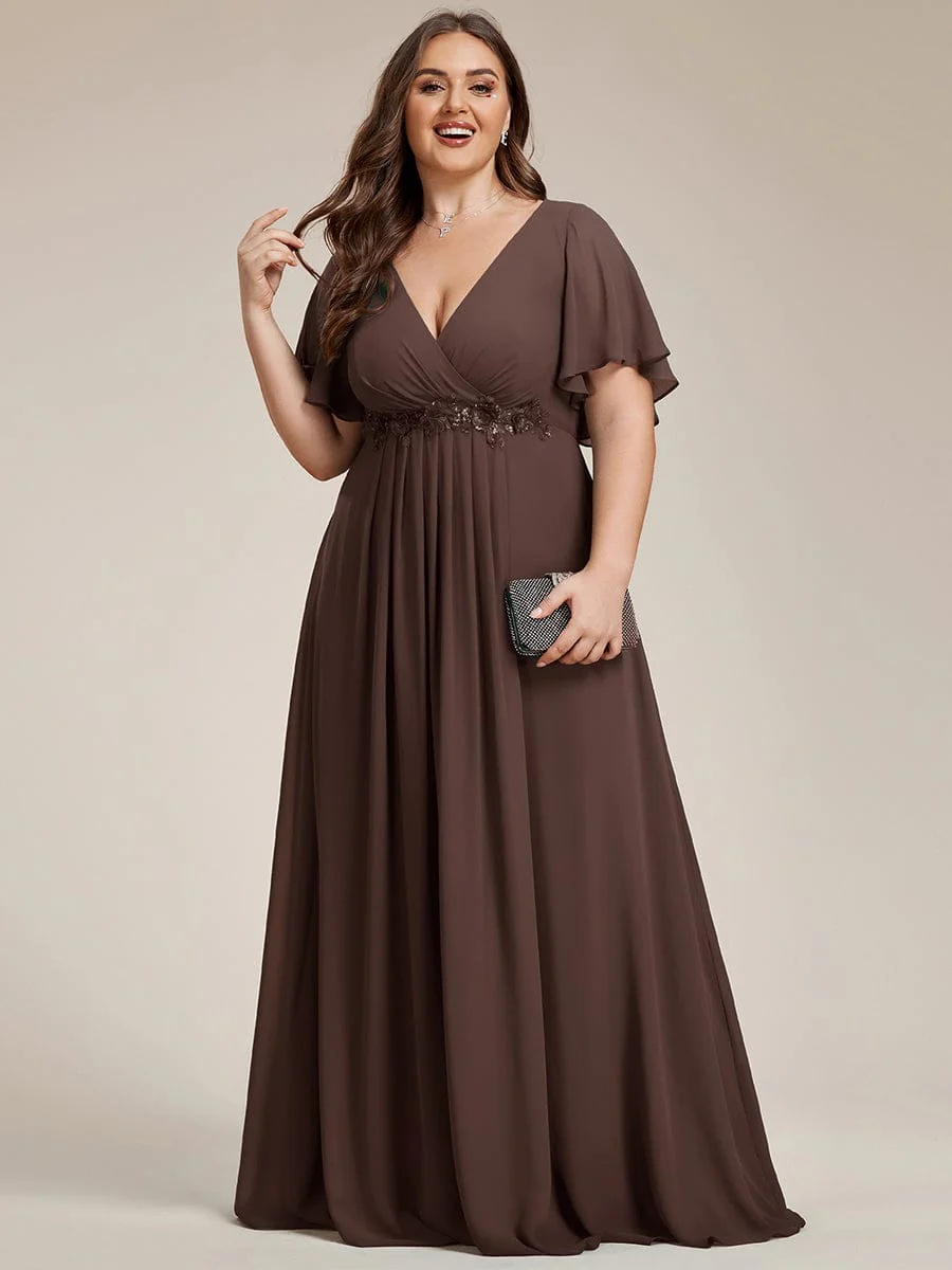 pretty IVYROSE|Plus Size Applique Short Sleeve A-Line Chiffon Evening Dress - Image 86