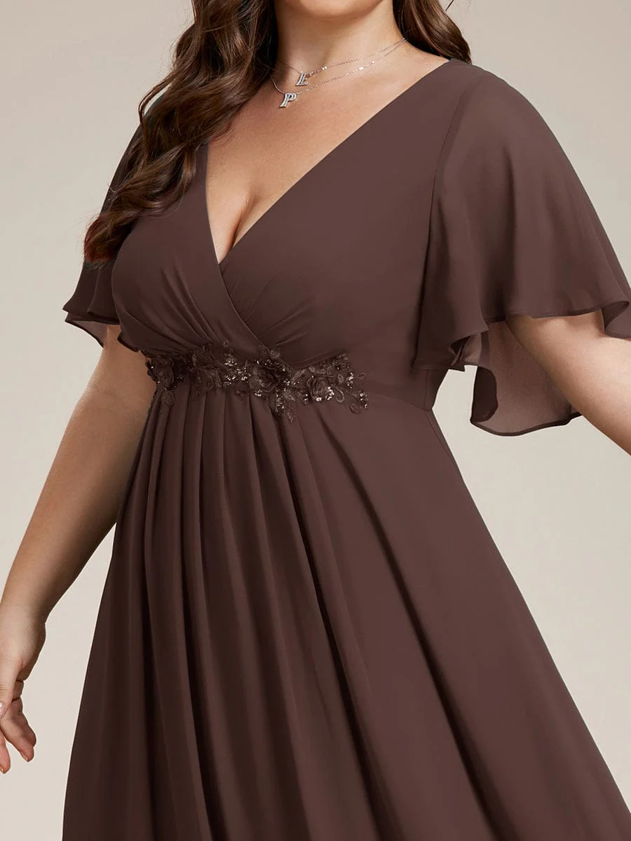 pretty IVYROSE|Plus Size Applique Short Sleeve A-Line Chiffon Evening Dress - Image 88
