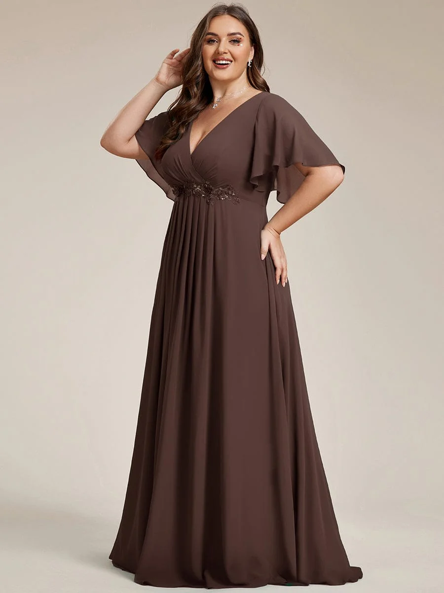 pretty IVYROSE|Plus Size Applique Short Sleeve A-Line Chiffon Evening Dress - Image 89