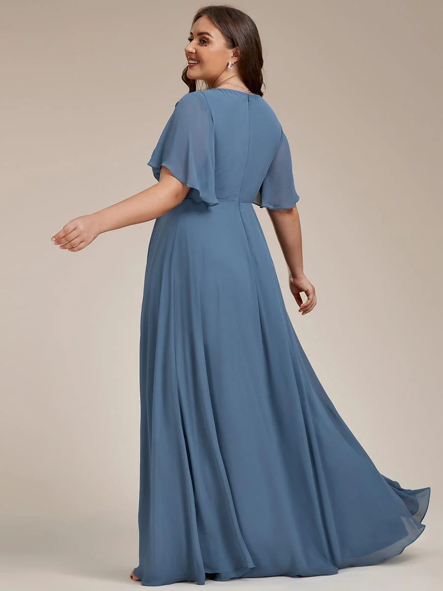 pretty IVYROSE|Plus Size Applique Short Sleeve A-Line Chiffon Evening Dress - Image 9