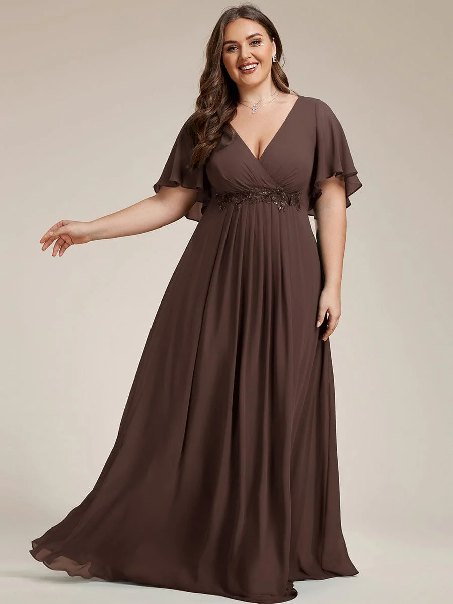 pretty IVYROSE|Plus Size Applique Short Sleeve A-Line Chiffon Evening Dress - Image 90