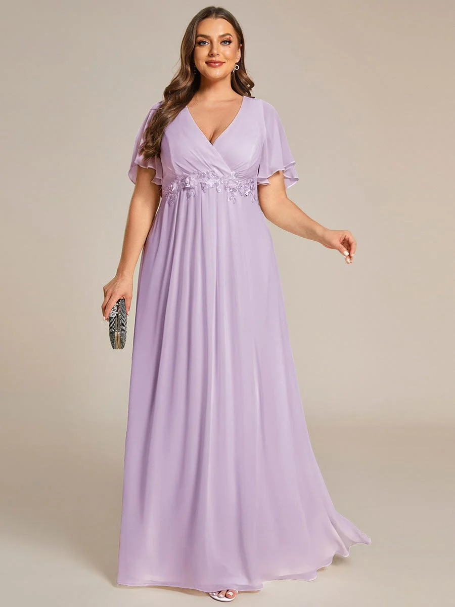 pretty IVYROSE|Plus Size Applique Short Sleeve A-Line Chiffon Evening Dress - Image 91