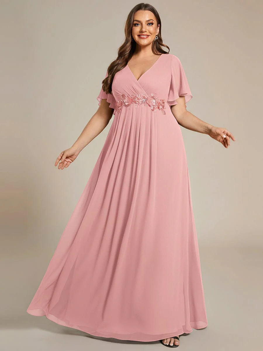 pretty IVYROSE|Plus Size Applique Short Sleeve A-Line Chiffon Evening Dress - Image 94